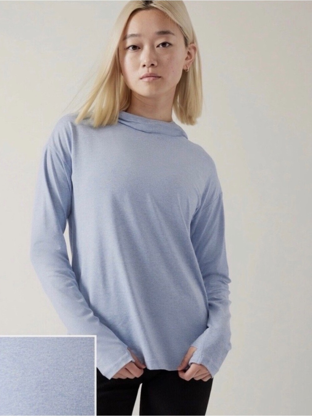 Athleta Light Blue Uptempo Hooded Long Sleeve